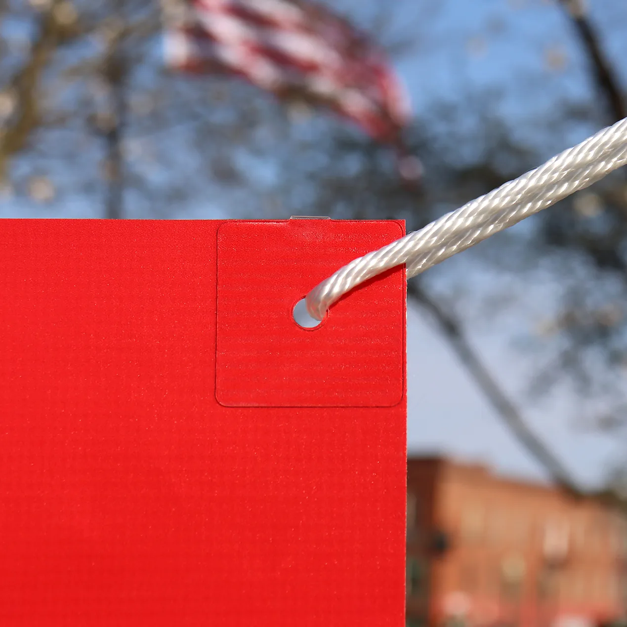 After — banner held securely with Banner Ups tabs