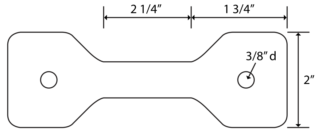 BAN001 Regular Banner Ups — technical drawing with dimensions: 4" wide (2¼" + 1¾"), 2" tall, 3/8" hole